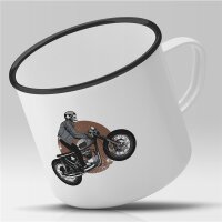 Emaille Tasse Skelett Motorradfahrer Vintage 300ml