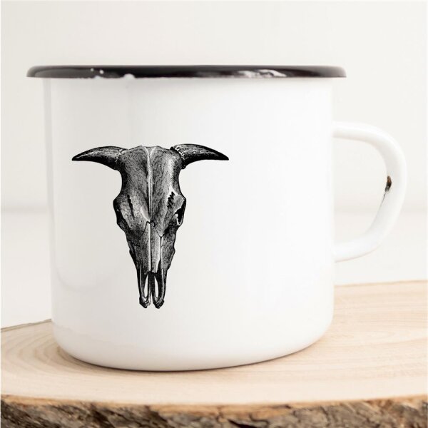 Emaille Tasse Büffelschädel Vintage 300ml