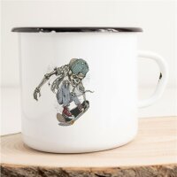 Emaille Tasse Skelett Skateboarder Vintage 300ml