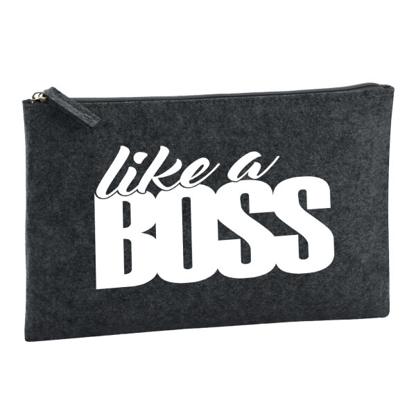 Kulturbeutel like a Boss Spruch 1 Liter Filz Charcoal Kosmetiktasche
