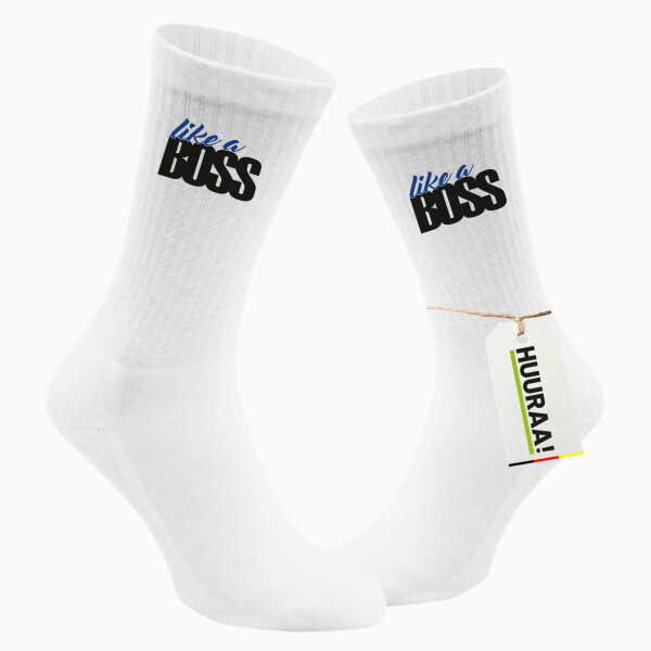 Socken like a Boss Spruch Größe 37/46 White Motiv Tennissocken