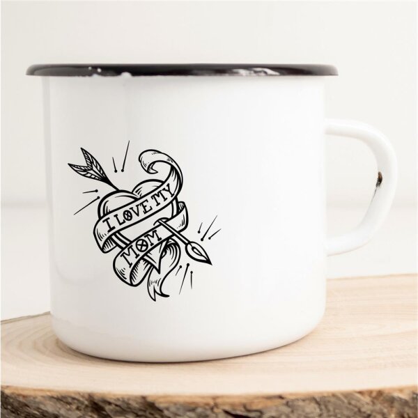Emaille Tasse I love my mom Vintage 300ml