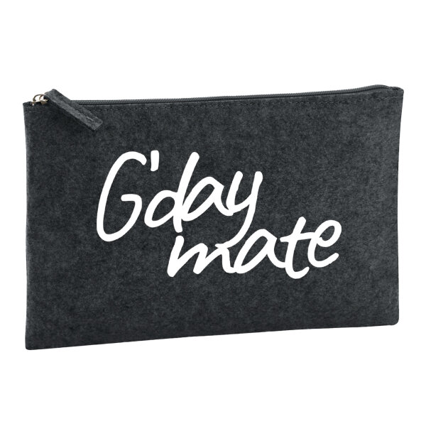 Kulturbeutel G`day mate Spruch 1 Liter Filz Charcoal Kosmetiktasche