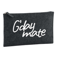 Kulturbeutel G`day mate Spruch 1 Liter Filz Charcoal Kosmetiktasche