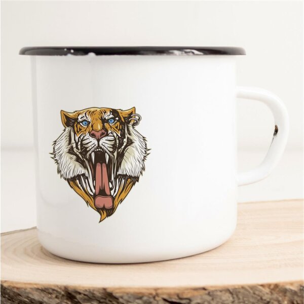 Emaille Tasse Böser Tiger Piercing Vintage 300ml