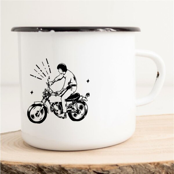 Emaille Tasse Motorradfahrer Vintage 300ml