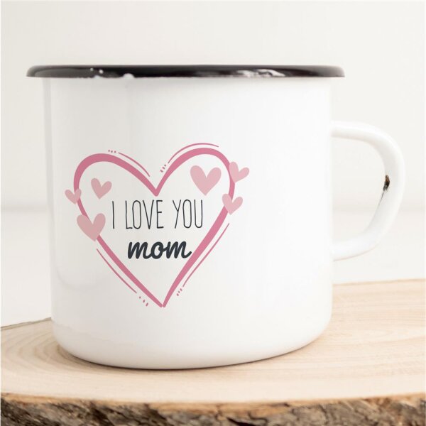 Emaille Tasse I love you mom Vintage 300ml