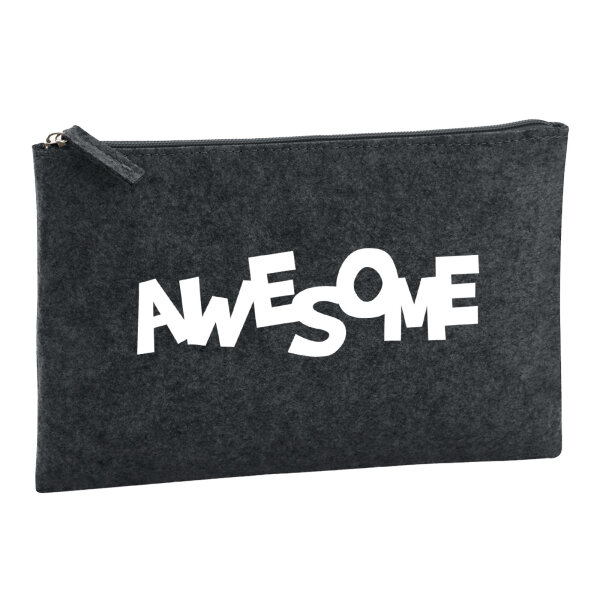 Kulturbeutel Awesome Schriftzug 1 Liter Filz Charcoal Kosmetiktasche