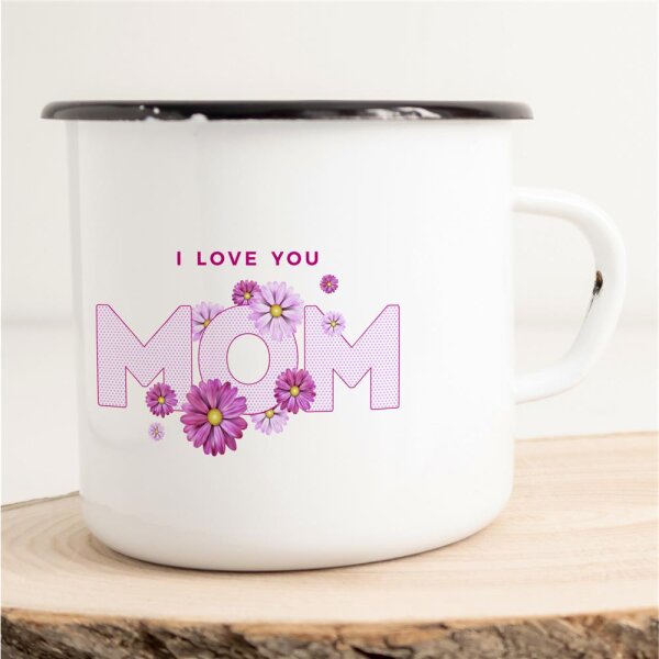 Emaille Tasse I love you mom Vintage 300ml