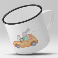 Emaille Tasse Hase im Auto Vintage 300ml
