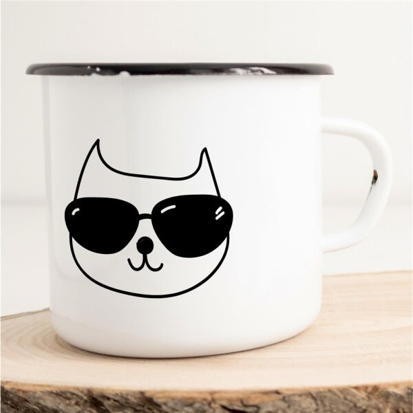 Emaille Tasse Katze Sonnenbrille Vintage 300ml