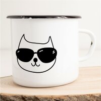 Emaille Tasse Katze Sonnenbrille Vintage 300ml