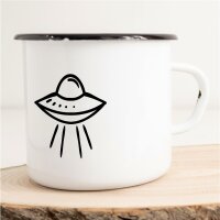 Emaille Tasse Ufo Weltall Vintage 300ml