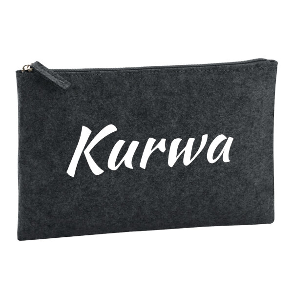 Kulturbeutel Kurwa Polnisch 1 Liter Filz Charcoal Kosmetiktasche