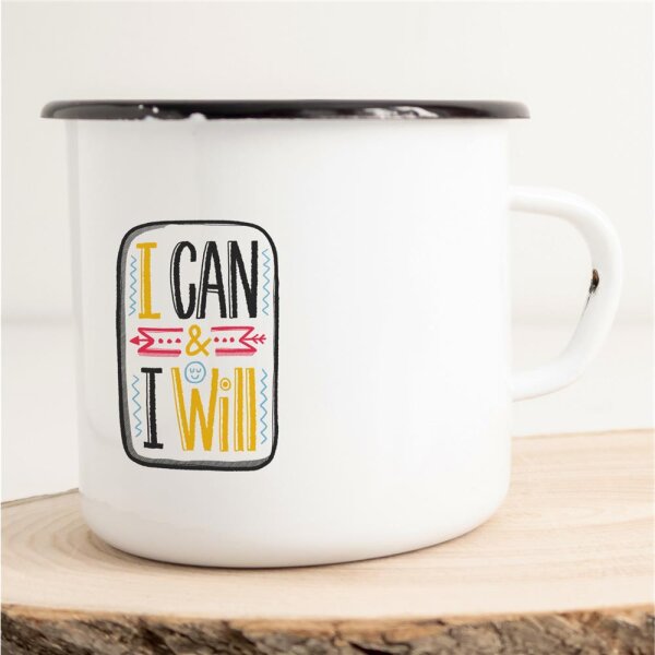 Emaille Tasse I can and i will Vintage 300ml