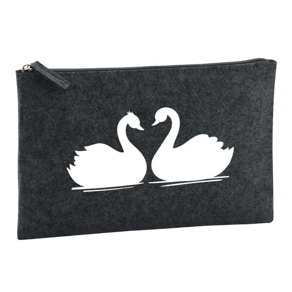 Kulturbeutel Schwan Pärchen 1 Liter Filz Charcoal Kosmetiktasche