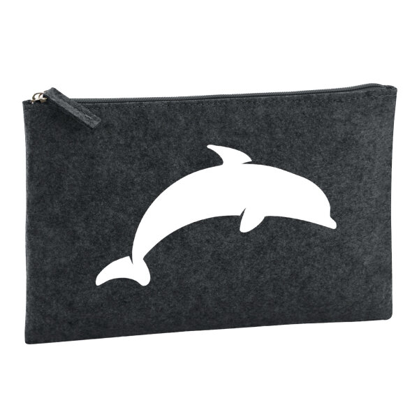 Kulturbeutel Delfin Silhouette 1 Liter Filz Charcoal Kosmetiktasche