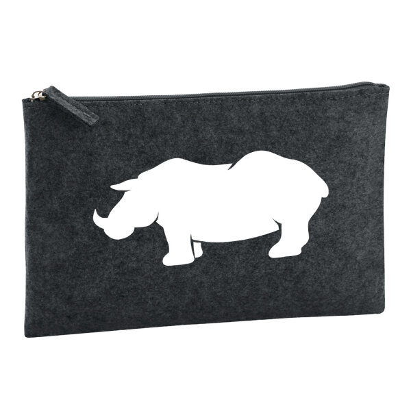 Kulturbeutel Nashorn Silhouette 1 Liter Filz Charcoal Kosmetiktasche