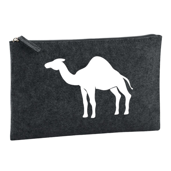 Kulturbeutel Dromedar Kamel Silhouette 1 Liter Filz Charcoal Kosmetiktasche