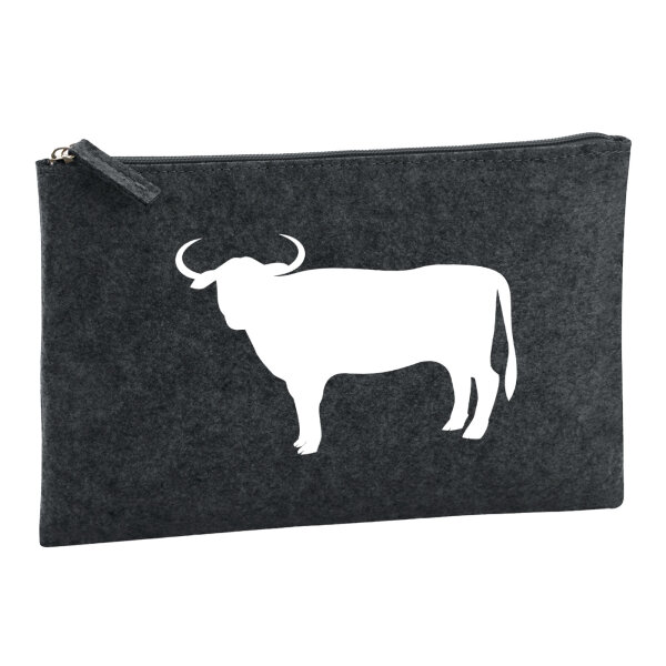 Kulturbeutel Stier Bulle Silhouette 1 Liter Filz Charcoal Kosmetiktasche