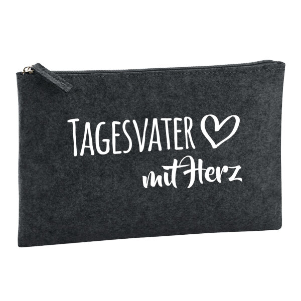 Kulturbeutel Tagesvater mit Herz 1 Liter Filz Charcoal Kosmetiktasche