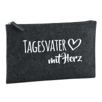 Kulturbeutel Tagesvater mit Herz 1 Liter Filz Charcoal Kosmetiktasche