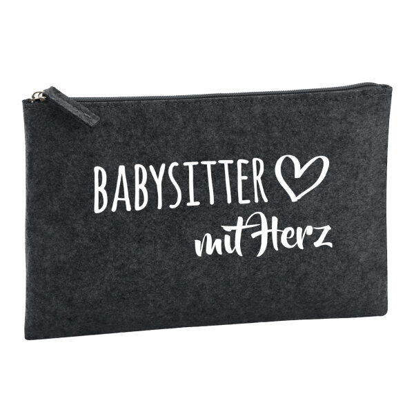 Kulturbeutel Babysitter mit Herz 1 Liter Filz Charcoal Kosmetiktasche