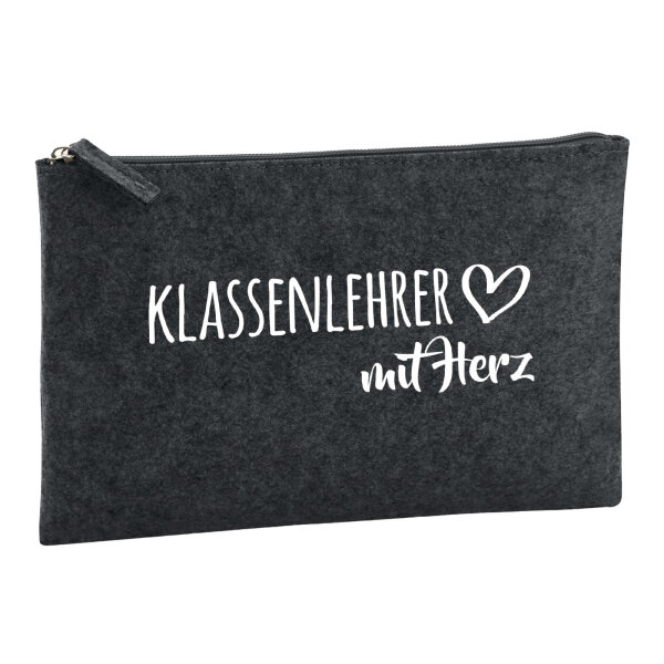 Kulturbeutel Klassenlehrer mit Herz 1 Liter Filz Charcoal Kosmetiktasche