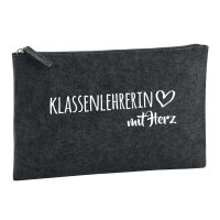 Kulturbeutel Klassenlehrerin mit Herz 1 Liter Filz Charcoal Kosmetiktasche