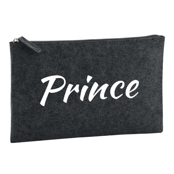 Kulturbeutel Prince Schriftzug 1 Liter Filz Charcoal Kosmetiktasche