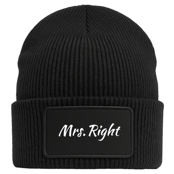 Beanie Mrs. Right Schriftzug Black Mütze