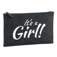 Kulturbeutel It`s a Girl! Schriftzug 1 Liter Filz Charcoal Kosmetiktasche