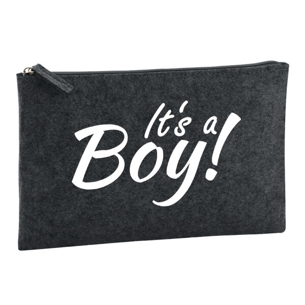 Kulturbeutel It`s a Boy! Schriftzug 1 Liter Filz Charcoal Kosmetiktasche