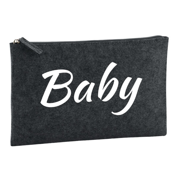 Kulturbeutel Baby Schriftzug 1 Liter Filz Charcoal Kosmetiktasche