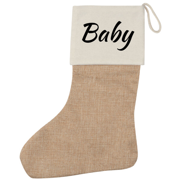 Weihnachtsstrumpf Baby Schriftzug Beige
