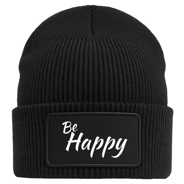 Beanie Be Happy Schriftzug Black Mütze