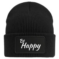 Beanie Be Happy Schriftzug Black Mütze