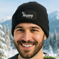 Beanie Be Happy Schriftzug Black Mütze