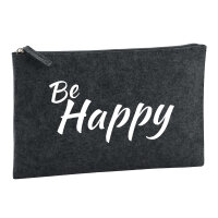 Kulturbeutel Be Happy Schriftzug 1 Liter Filz Charcoal Kosmetiktasche