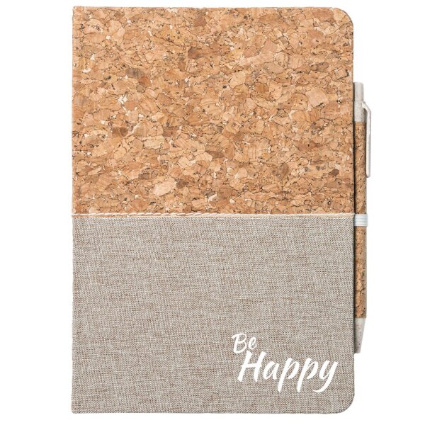 Notizbuch A5 Be Happy Schriftzug 80 Blatt inkl. Kugelschreiber