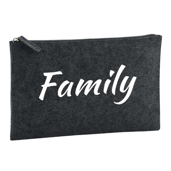 Kulturbeutel Family Schriftzug 1 Liter Filz Charcoal Kosmetiktasche