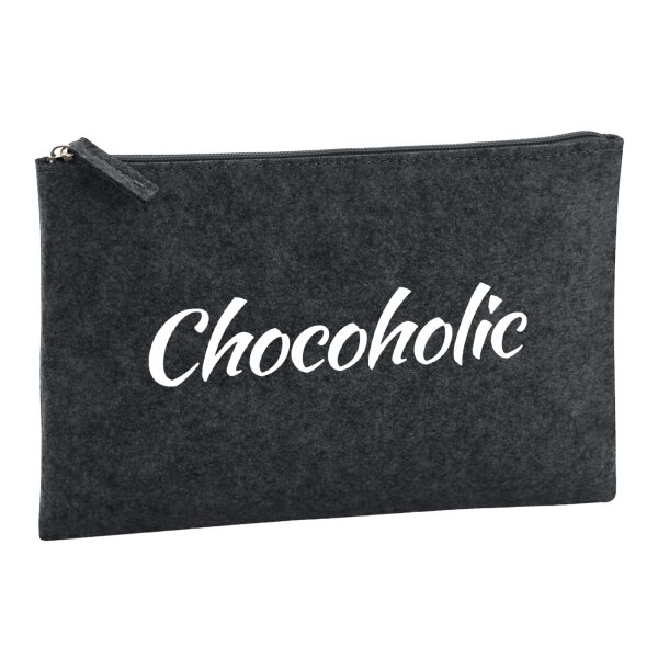 Kulturbeutel Chocoholic Schriftzug 1 Liter Filz Charcoal Kosmetiktasche
