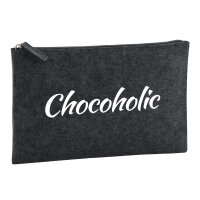Kulturbeutel Chocoholic Schriftzug 1 Liter Filz Charcoal Kosmetiktasche