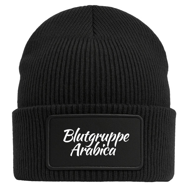 Beanie Blutgruppe Arabica Schriftzug Black Mütze