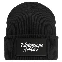 Beanie Blutgruppe Arabica Schriftzug Black Mütze