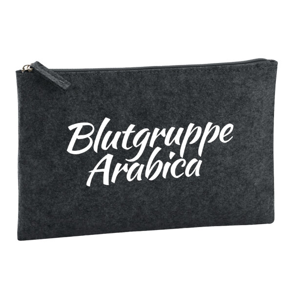 Kulturbeutel Blutgruppe Arabica Schriftzug 1 Liter Filz Charcoal Kosmetiktasche