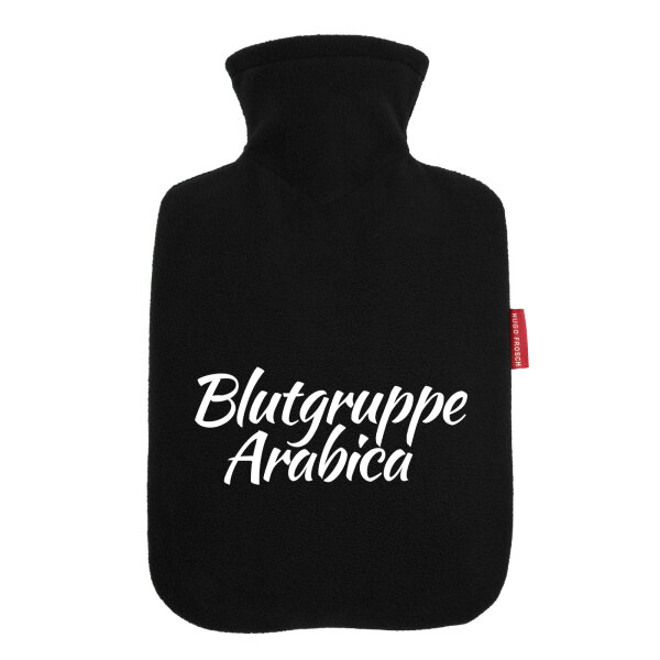 Wärmflasche Blutgruppe Arabica Schriftzug