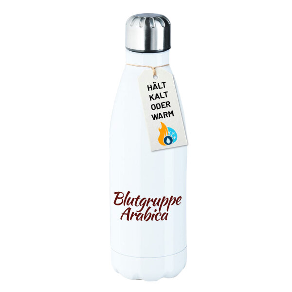 Edelstahl-Trinkflasche Blutgruppe Arabica Schriftzug 500ml Wasserflasche