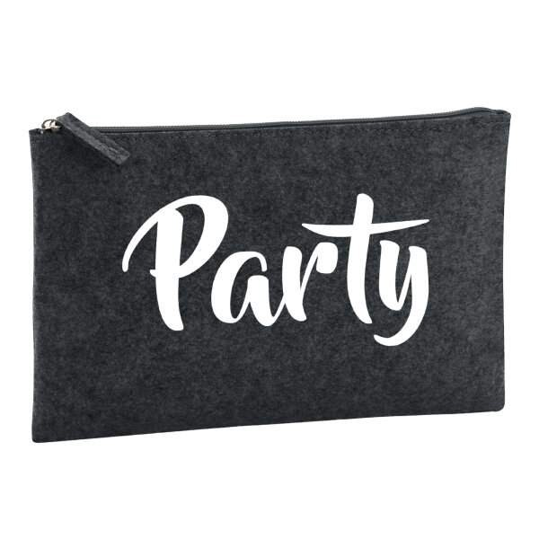 Kulturbeutel Party Schriftzug 1 Liter Filz Charcoal Kosmetiktasche