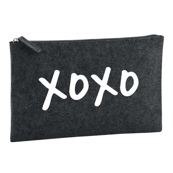 Kulturbeutel XOXO Kuss 1 Liter Filz Charcoal Kosmetiktasche